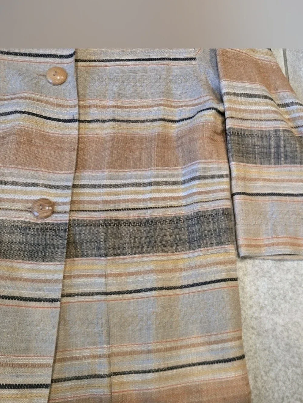 VTG Christian Dior Separates Striped Linen Collarless Jacket Blazer Womens 10